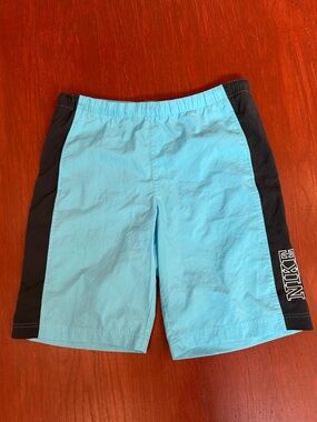 Nike Aqua Blue and Black Men's Swim Trunks with Side Panels